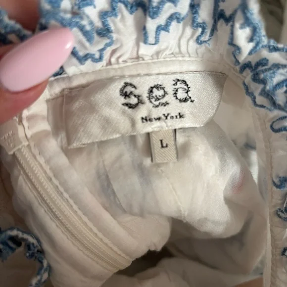 Sea New York Cream Renee Embroidered Strawberry Dress L 100% Cotton - Picture 5 of 8